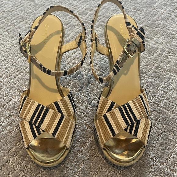 Cole Haan Hart Espadrille Wedge Sandals - Black and Tan, Leather, Size 9B, NWOB - Picture 3 of 13